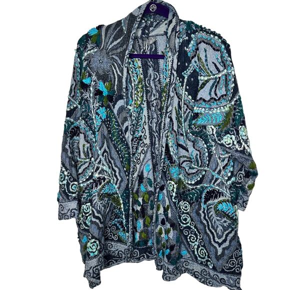 ANU Echo Sapphire BLUE FLORAL Embroidered Wool Jacket MEDIUM - Picture 1 of 10